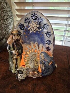 Blue Sky Clayworks By Heather Goldminc Nativity Scene With Light